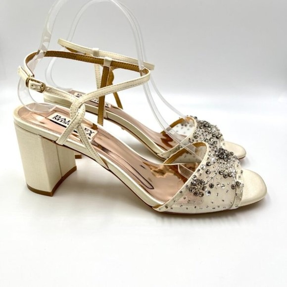 Badgley Mischka Shoes - Badgley Mischka Size 8.5 Blaine Ivory‎ Satin Jeweled Dress Sandals Heels Shoes